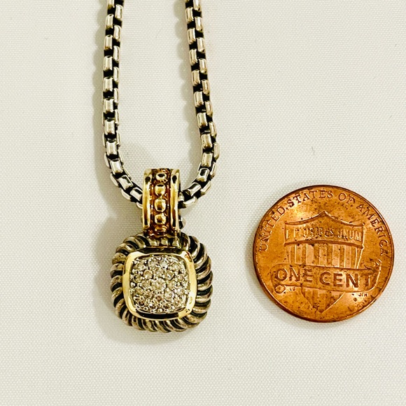 David Yurman Sterling & 14k Gold Diamond Albion Dome 18’’Necklace Pendant - Picture 5 of 6